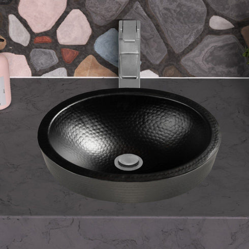 Hand Hammered 17 inch Aluminum Skirted Oval Vessel Bathroom Sink - Matte Black